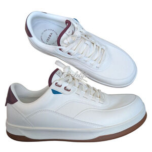 Vessi Courtside Classic Men 10 Waterproof Off White Mahogany Red Lace Up Sneaker